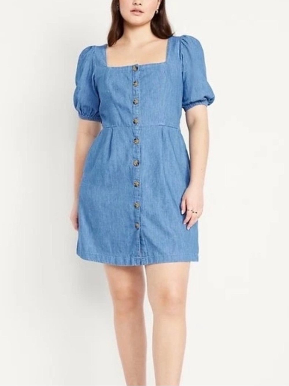NEW Old Navy Maternity Blue Denim Puff Sleeve Button Front Dress Women's L